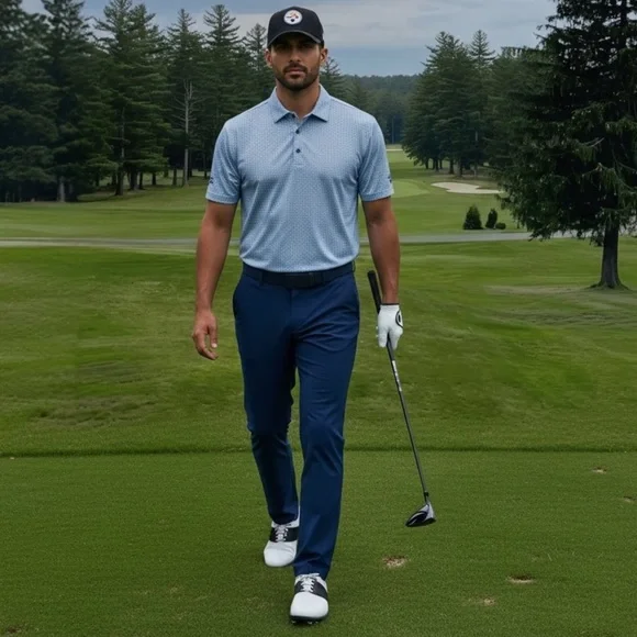 Johnnie-O Performance Golf Polo Shirt Men’s L Blue Micro Print Stretch - Picture 3 of 13